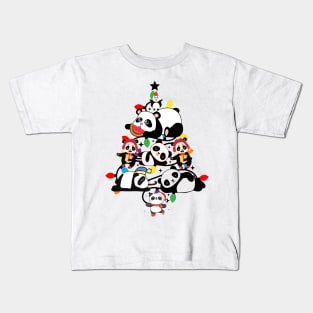 Christmas  Lighting Tree With Funny Pandas Kids T-Shirt